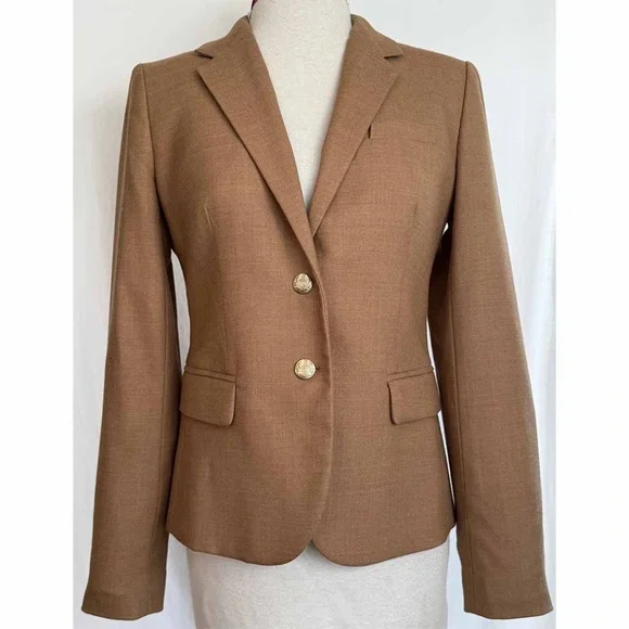 J. Crew Factory Women Sz 6 Camel Wool Blend Schoolboy Blazer Tailored Jacket EUC - Picture 2 of 11